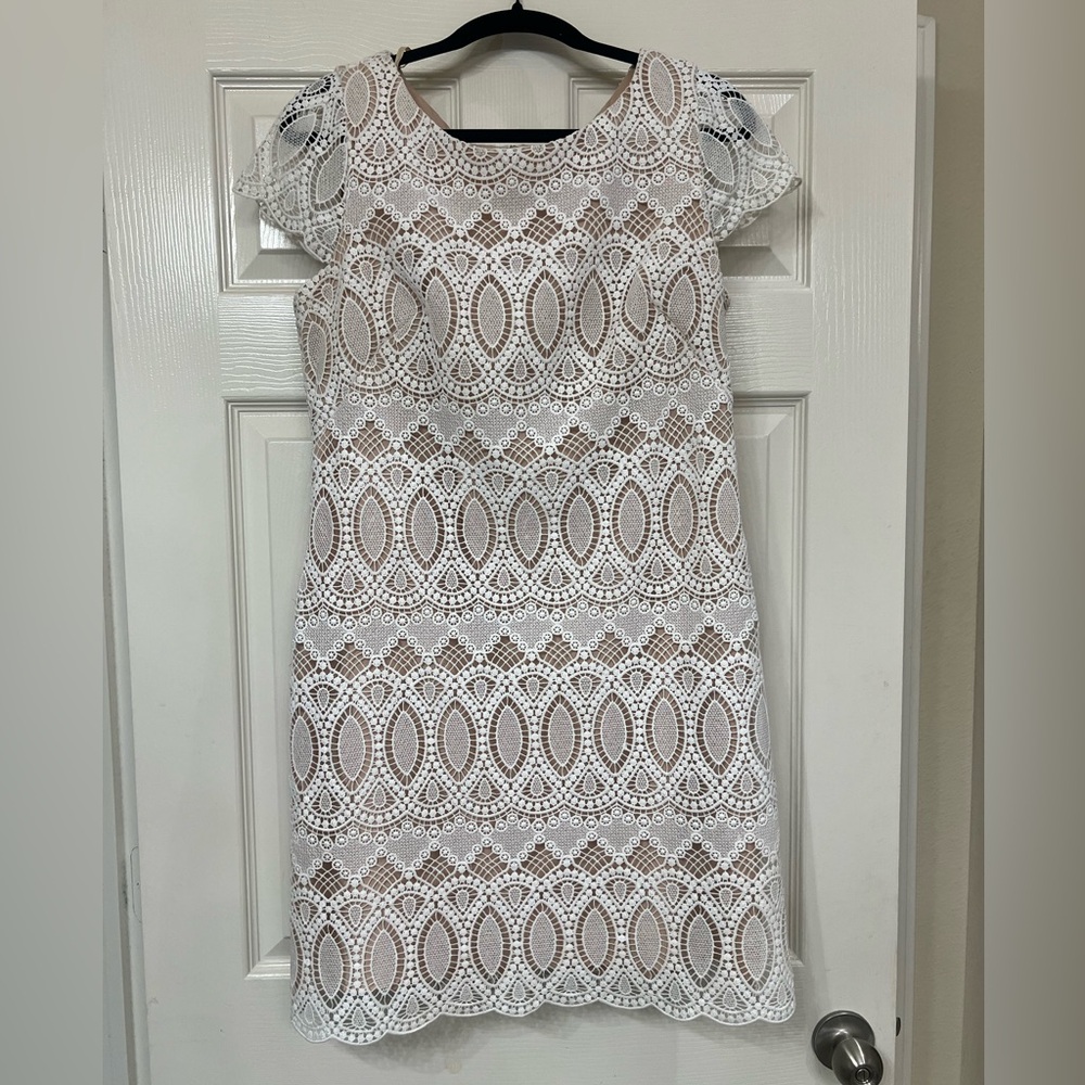 Eliza J White Lace Knee Length Dress